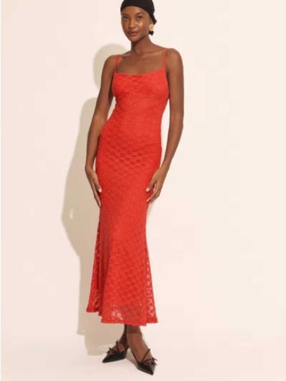 Bardot Red Lace Maxi Slip Dress